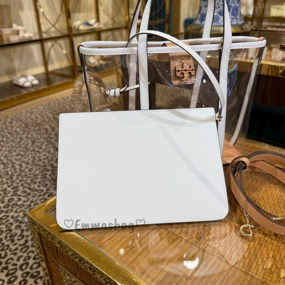 Authentic ‼️Tory Burch Blake Clear Small Tote 156485 $370 Clear / Optic White - Picture 4 of 12